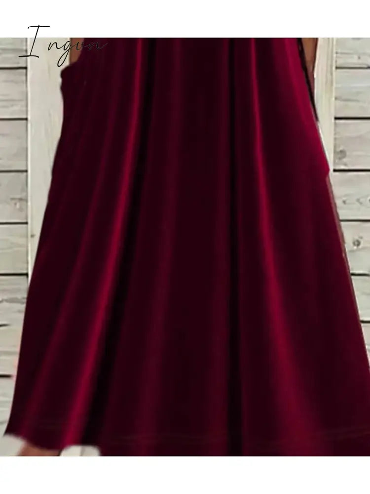 Ingvn - Women‘s Velvet Dress Red Midi Dress Midi Dress Red Half Sleeve Pure Color Velvet Fall Winter Crew Neck Modern 2023 S M L XL 2XL 3XL