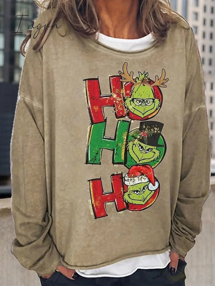 Ingvn - Women's Sweatshirt Pullover Streetwear Black Yellow Red Graphic Loose Fit Christmas Round Neck Long Sleeve