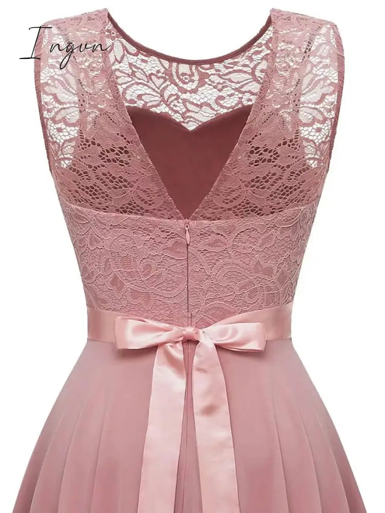 Ingvn - Women‘s Cocktail Party Dress Lace Dress Swing Dress Long Dress Maxi Dress Black Pink Wine Sleeveless Pure Color Lace Fall Spring Summer Crew Neck Fashion 2023 S M L XL XXL 3XL