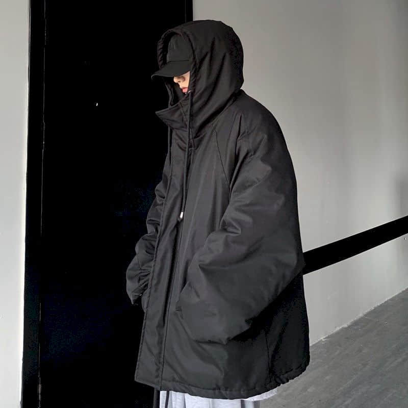 Punk style Padded Jacket Men Women Winter new thickened dark oversize hooded charging cotton jacket men's thick/thin Top