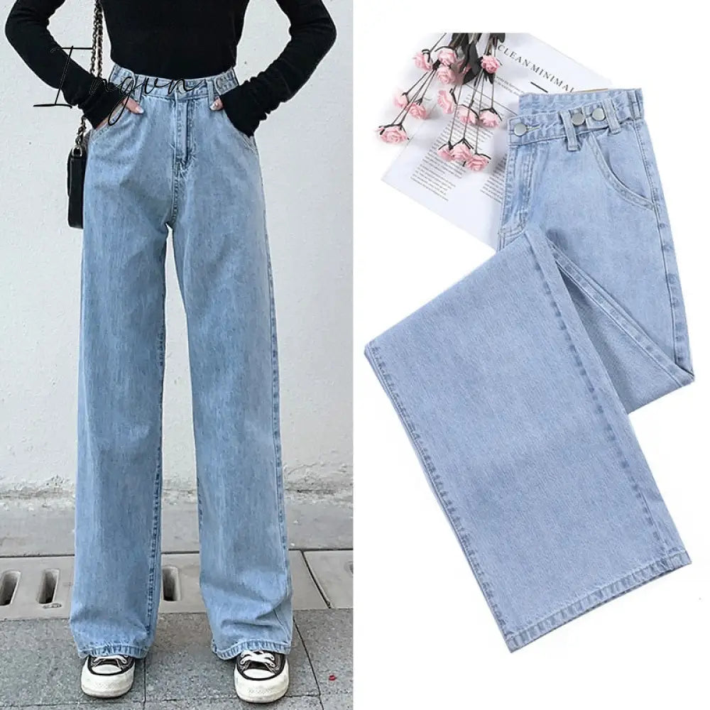 Ingvn - streetwear high waist women's fashion jeans woman girls women wide leg pants trousers female trousers denim bagge mom jeans