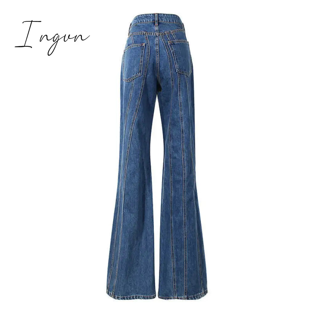 Ingvn - Asymmetrical Spliced Oblique Waist Placket Trousers New Loose Fit Pants Women Fashion Tide Spring Autumn