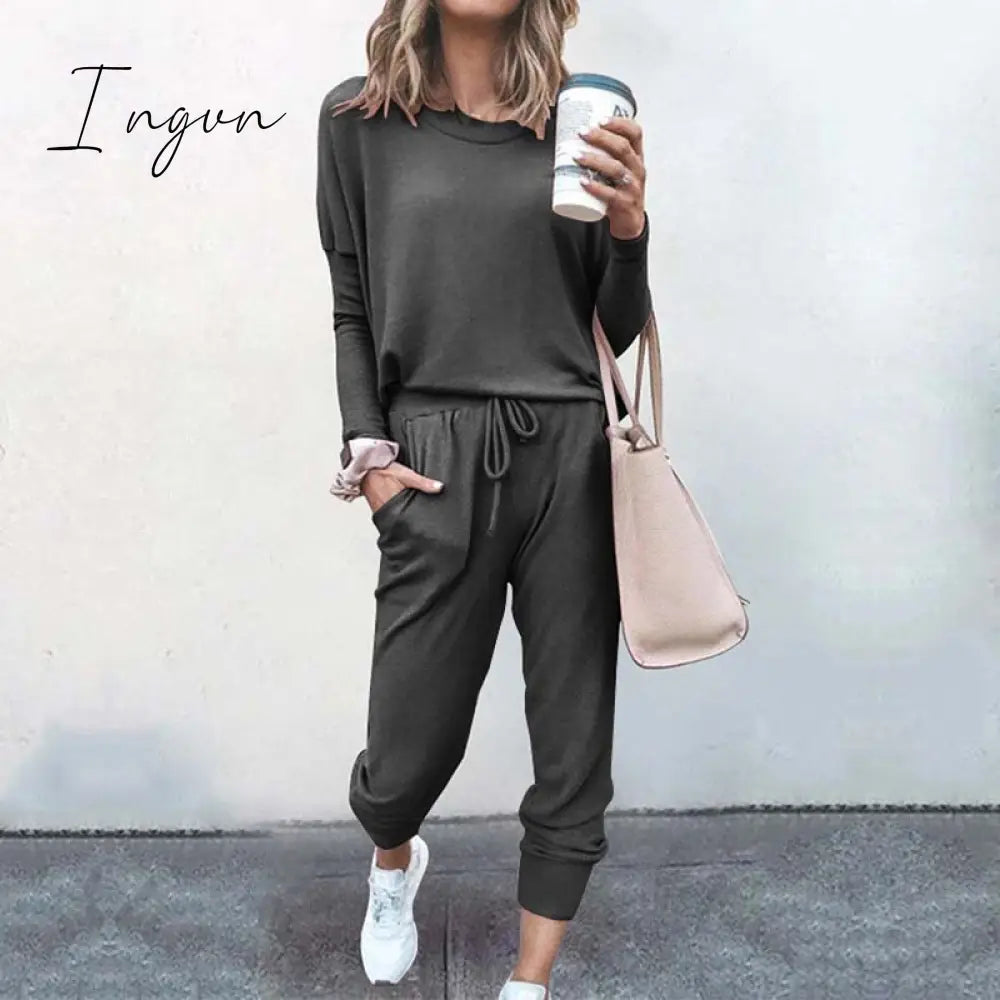 Ingvn - Autumn Casual Lounge Wear Women Tracksuit 2 Piece Set Loose Lounge Sets Ladies Sweat Suit Outfits Female