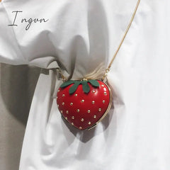 Ingvn - Cute Fruit Strawberry Heart Shape Pu Rivet Mini Fashion Ladies Chain Purse Clutch Bag Shoulder Bag Tote Female Flap Handbag Q5