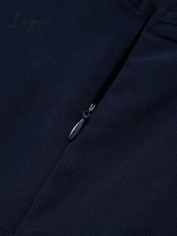 Ingvn - Jumpsuits for Women Summer Dressy Solid Color Round Neck Elegant Daily Vacation Straight Regular Fit Half Sleeve Navy Blue 3XL Spring Fall