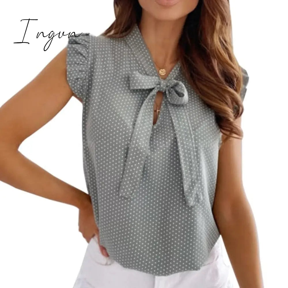 Ingvn - Muyogrt Women Summer Blouse Shirts Sexy V Neck Ruffle Blouses Backless Spaghetti Strap Office Ladies Sleeveless Casual Tops
