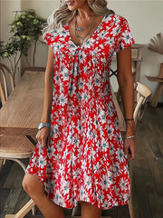 Ingvn - Women's Casual Dress Summer Dress Print Dress Leaf Floral Print V Neck Midi Dress Fashion Modern Outdoor Daily Short Sleeve Regular Fit Black White Yellow Summer Spring S M L XL XXL