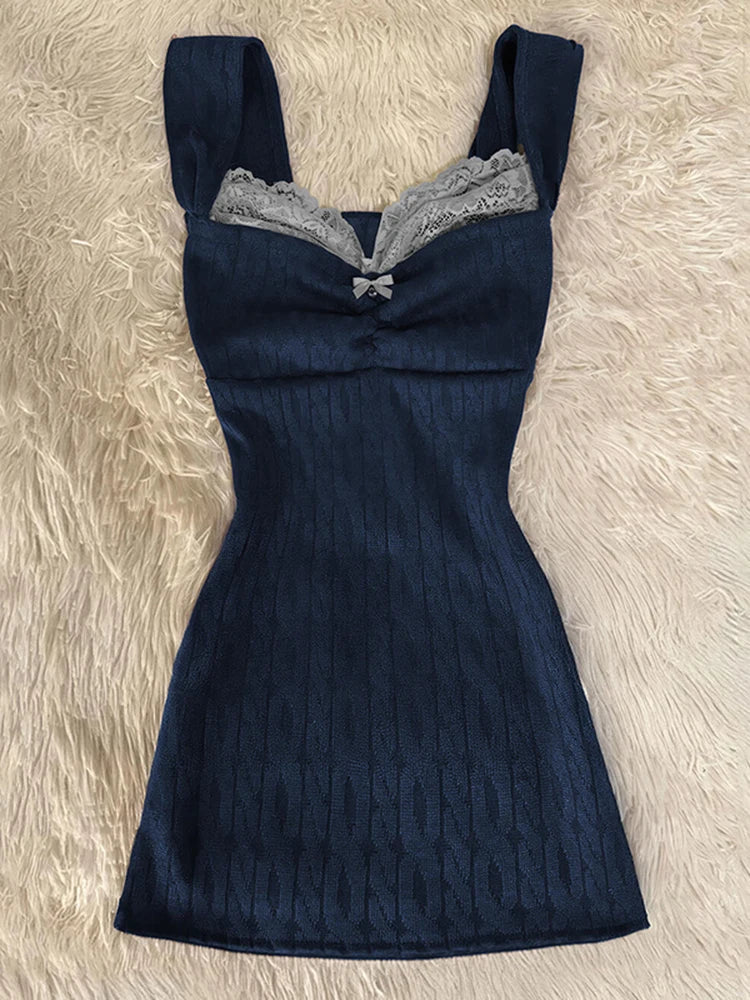 Y2K Summer New Sexy Sweet Chicly Women Dress Blue Slim Simple Sleeveless Dresses Female Fashion Street Casual Basic Woman Dress