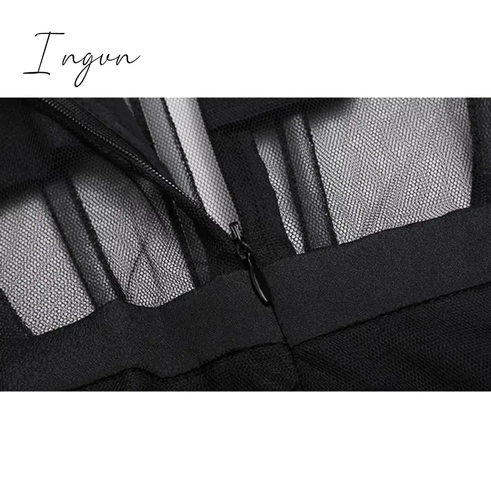 Ingvn - Womens Fashion Summer Sling Long Lace Dress Women Hollow Stitching Sexy Bubble Dress Backless Sleeveless Plus Size White Party Elegant Clothes