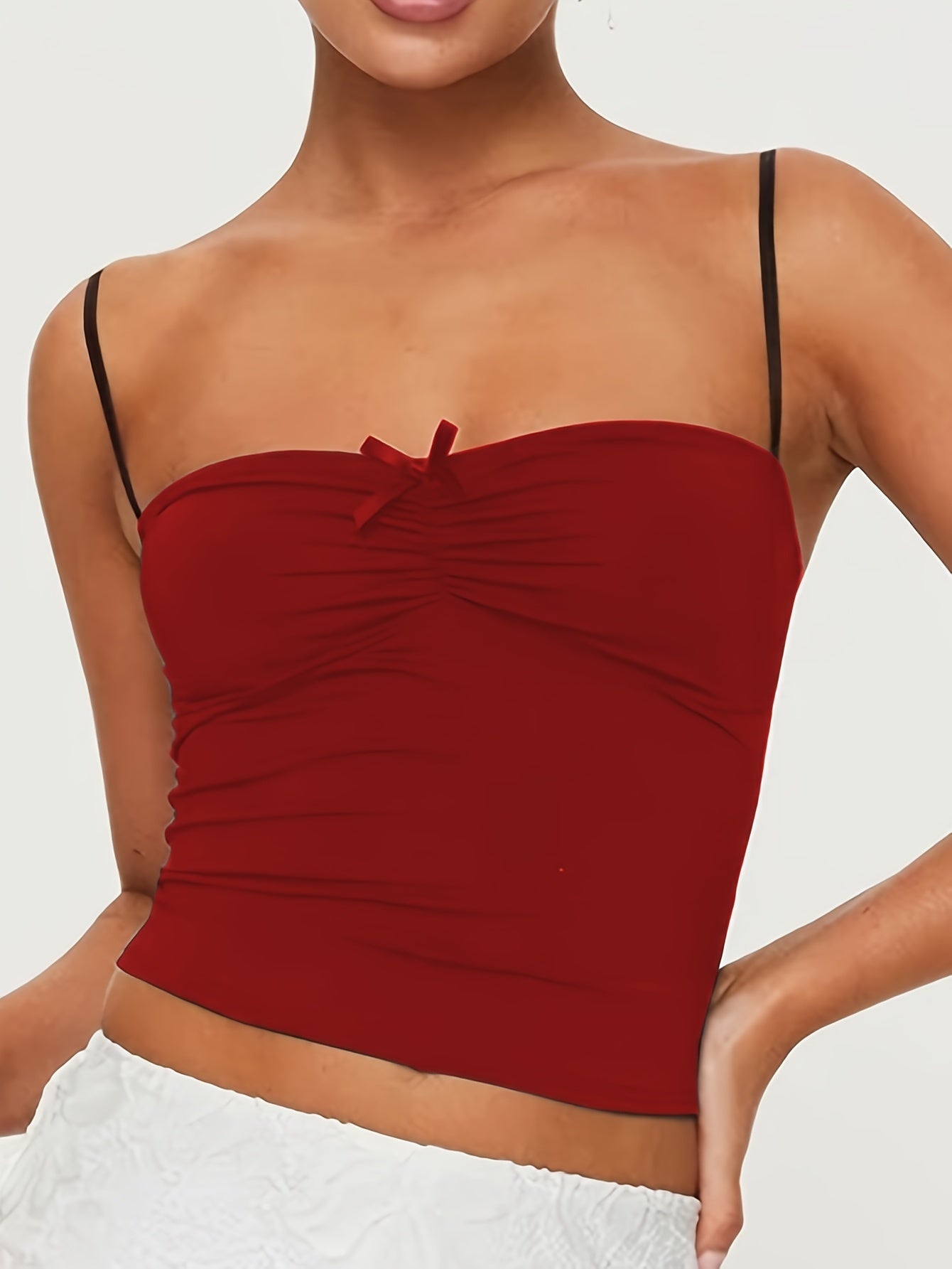 Stylish Bow-Tie Cami Top for Women - Soft Stretchy Polyester Blend, Machine Washable, Breathable, and Comfortable - Perfect for Spring, Summer, and Fall Seasons