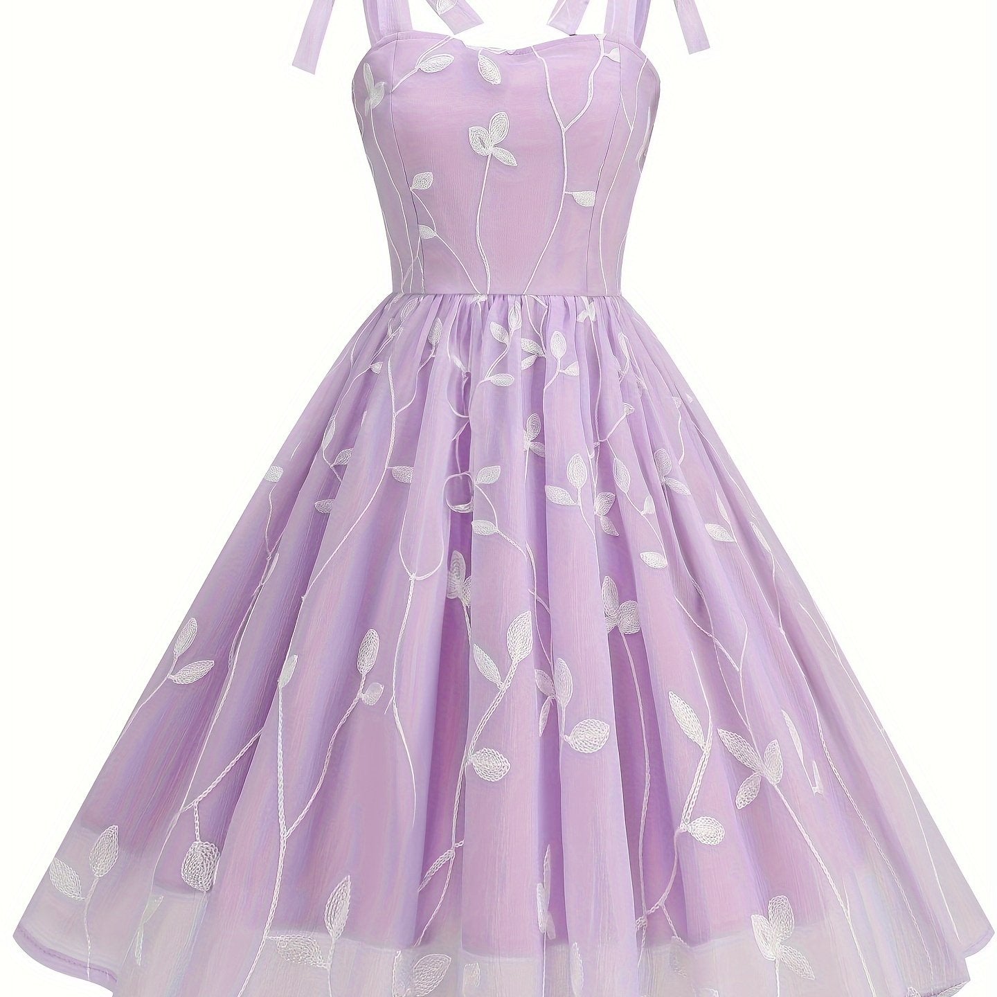New Women'S Embroidered Mesh Tie-Up Dress