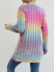 Long Sleeve Ombre Gradient Color Block Cardigan - Soft Micro Elasticity, Loose Fit, V-Neck, Raglan Sleeve, Placket Front - Perfect for Fall and Winter Seasons