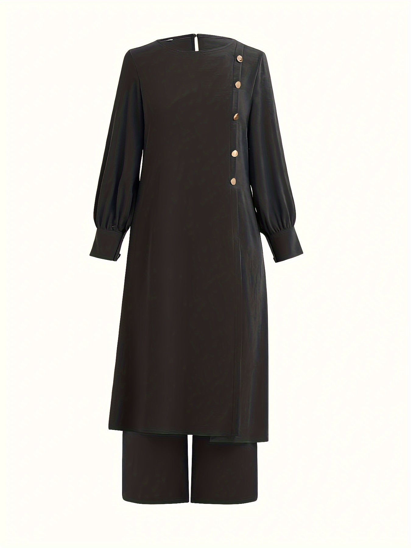Two-piece Set, Elegant Solid Color Long Sleeve T-shirt & Loose Pants Outfits, Women's Clothing