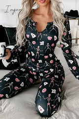 Ingvn - Casual Skull Printing V Neck Long Sleeve Two Pieces