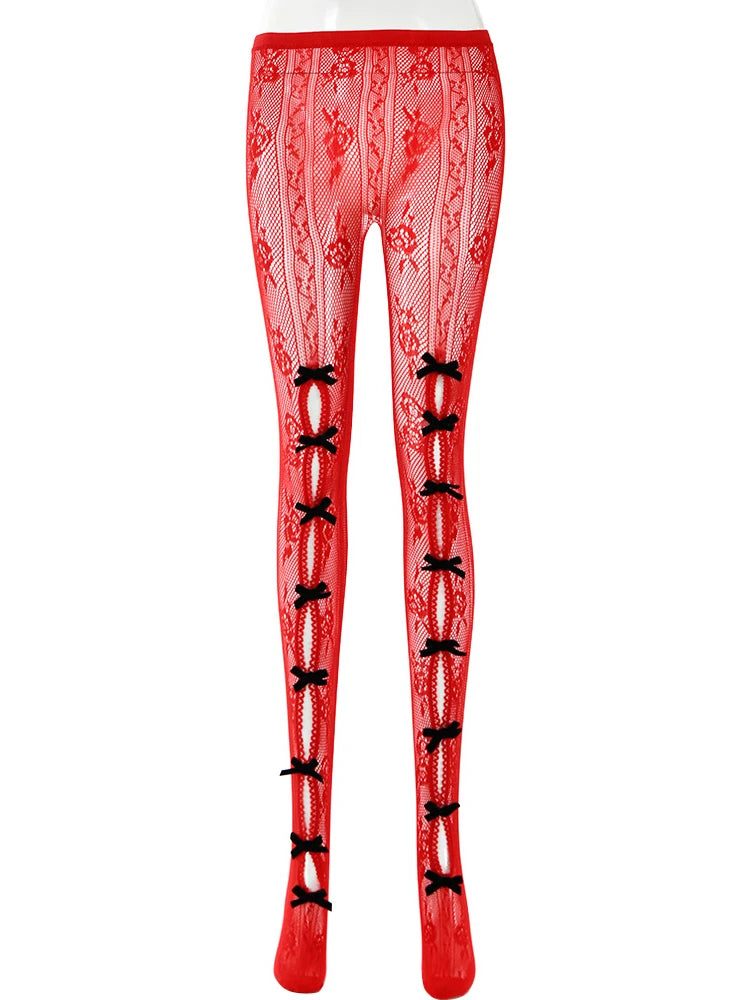 Ingvn  Sexy Leggings  Woman Clothes High Waist Hollow Out Bowknot Slim Pants Streetwear Night Club Outfit Female Skinny Tights