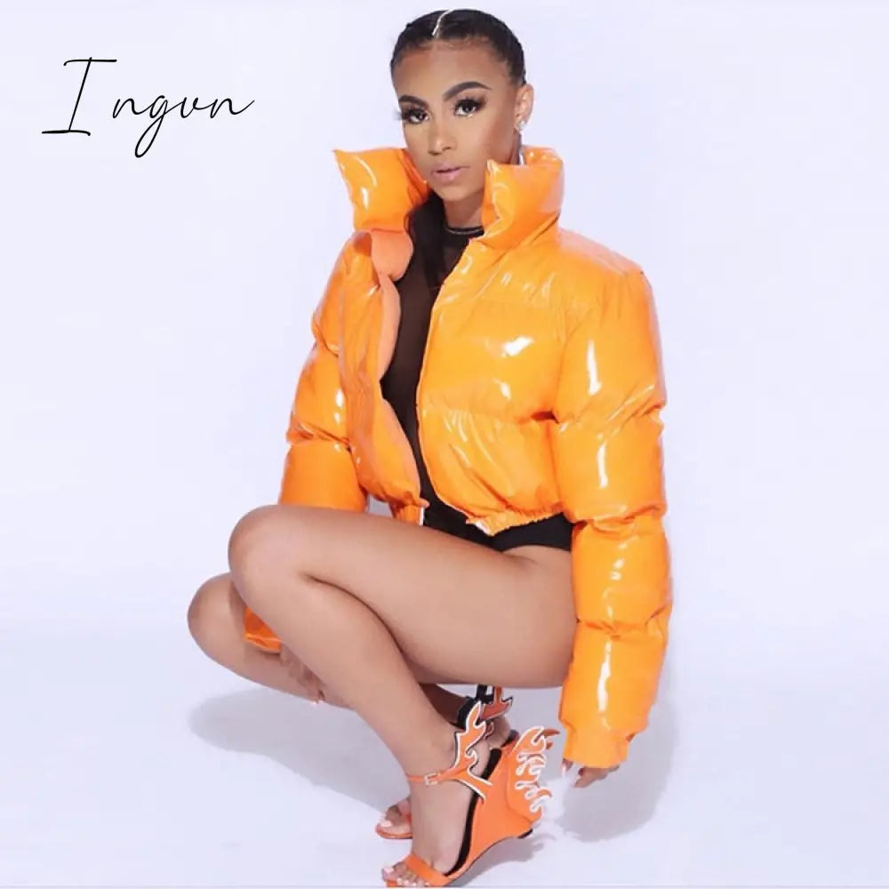 Ingvn - Bubble Coat Women's 5 Colors Fashion Long Sleeve Solid Zipper Cropped Puffer Jacket Thick Lady Winter Casual Warm Outfits S-2XL