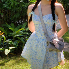 Summer Dress Women Sexy Spaghetti Straps A-line Mini Floral Print Dresses Holiday Robe Short Sundress
