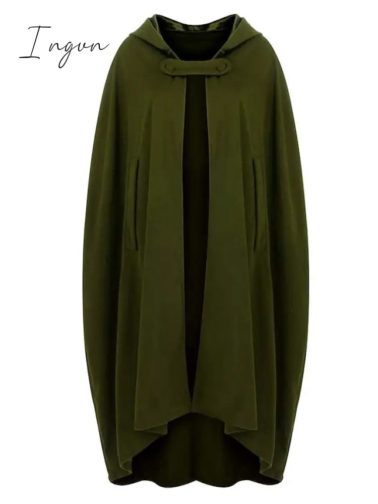 Ingvn - Women's Coat Cloak / Halloween Capes Long Layered Coat Green Black Blue Gray Stylish Christmas Fall Single Breasted Crewneck Loose S M L XL / Winter