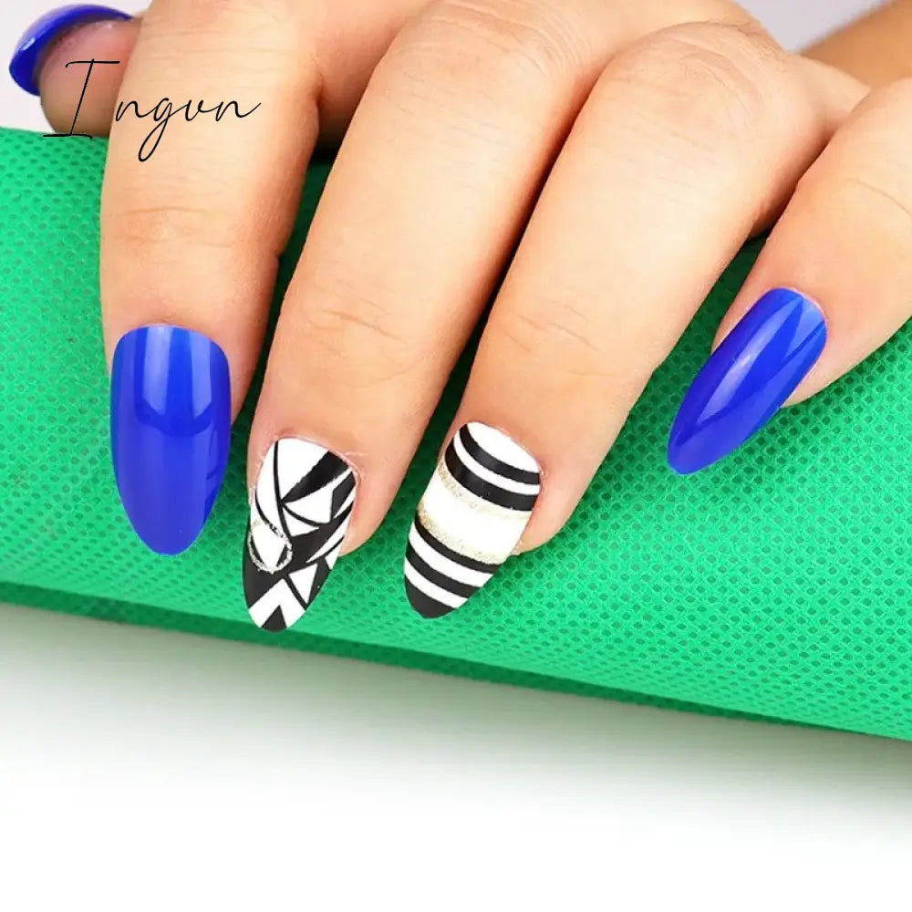 Nails STILETTO Fake Nail Tips 12pcs/Box Metallic False Nail Art Manicure Press on Nails Mirror Look
