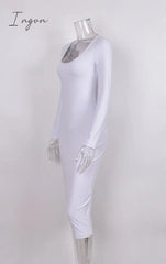 Ingvn - Summer New Personality Fashion Casual Commuting Women's Wear Round Low Collar Long Corset and Knee White Dress