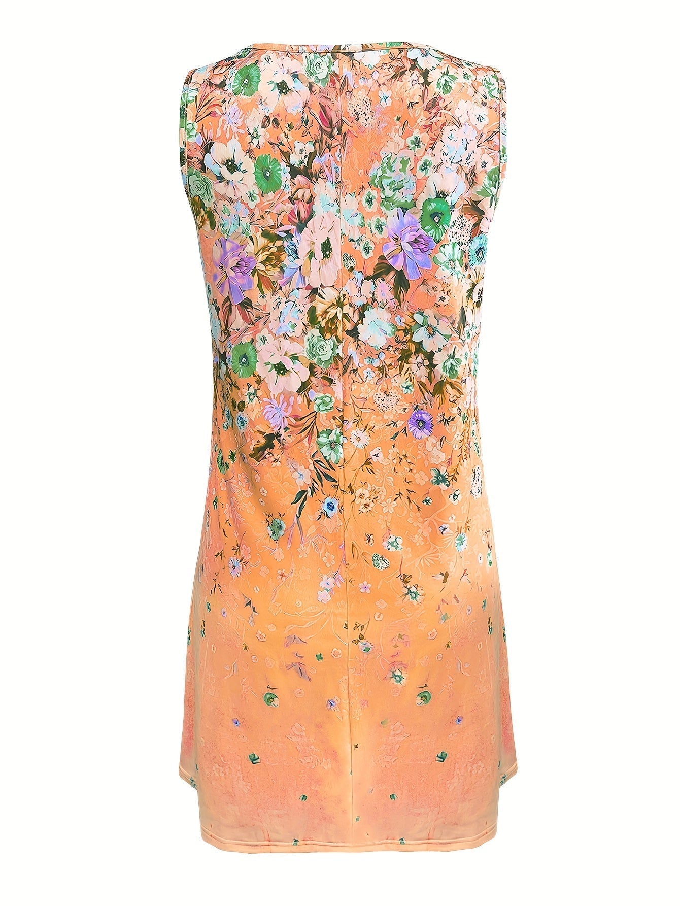 Floral Print Crew Neck Tank Dress, Casual Sleeveless Ring Linked Dress For Spring & Summer, Women's Clothing