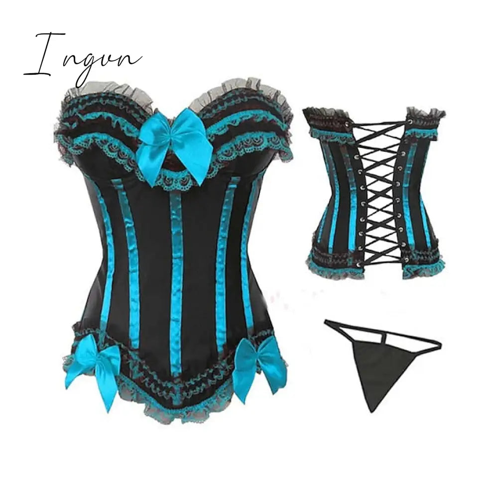 Ingvn - Women's Plus Size Corsets Halloween Country Bavarian Overbust Corset Corset Dresses Classic Retro Tummy Control Lace Stripe Waves Lace Up Nylon Polyester / Cotton Christmas Wedding Party / Bow