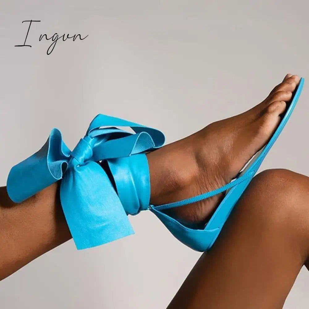 Ingvn - Women Gladiator Thong Summer Ankle Wrap Flat Sandals