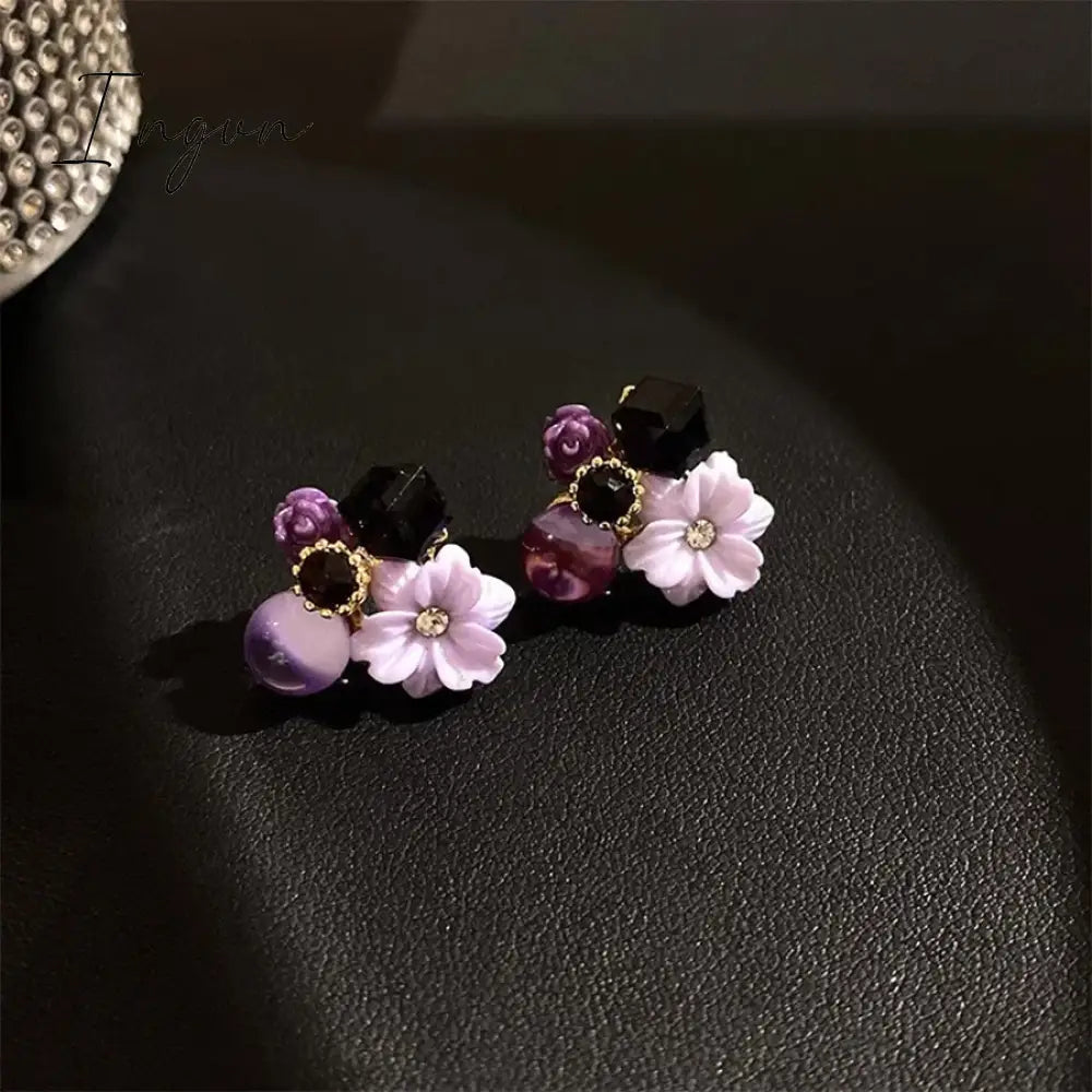 Korean Trendy Cute Opal Crystal Flower Earrings for Women S925 Silver Needle Studs Sweet Elegant Party Jewelry Girlfriend Gifts