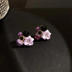 Korean Trendy Cute Opal Crystal Flower Earrings for Women S925 Silver Needle Studs Sweet Elegant Party Jewelry Girlfriend Gifts