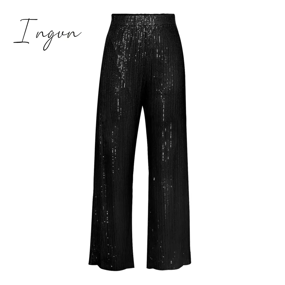 Ingvn - Sparkly Two-piece Set Party Outfits For Womens Sequin Top Blouse Shirt And Pants Suit Female Luxury Evening Tracksuit New