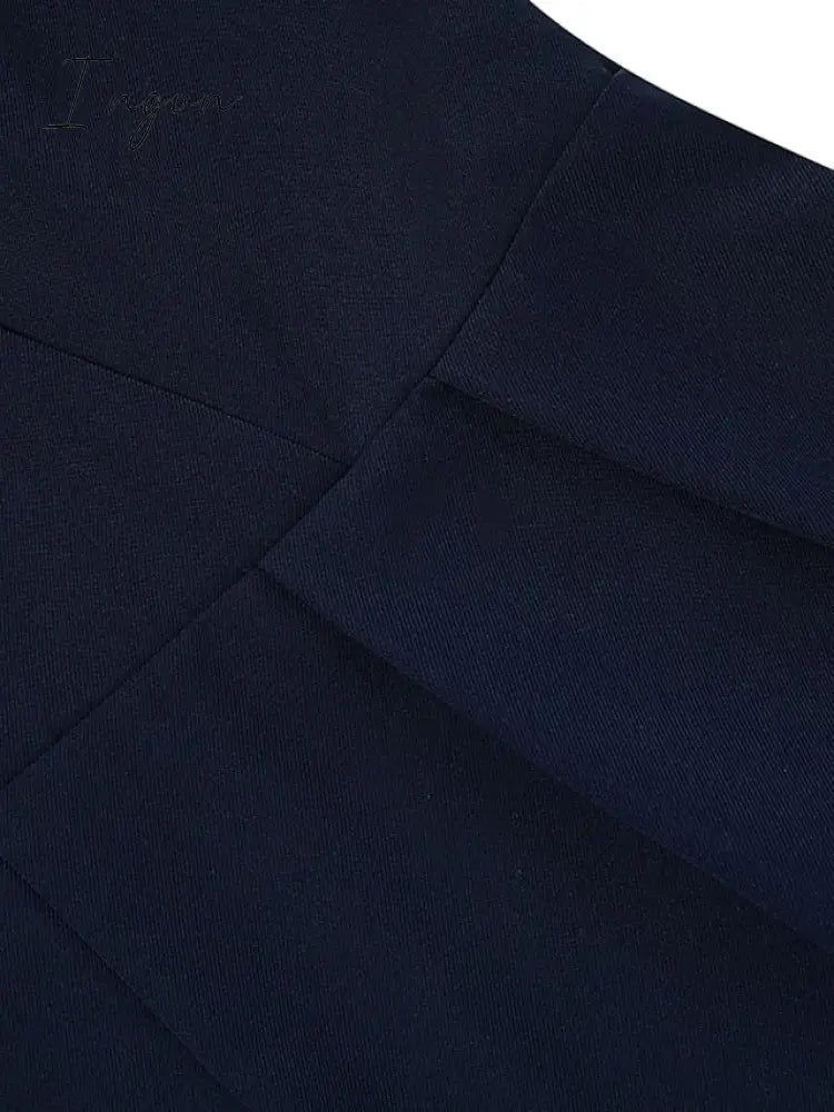 Ingvn - Jumpsuits for Women Summer Dressy Solid Color Round Neck Elegant Daily Vacation Straight Regular Fit Half Sleeve Navy Blue 3XL Spring Fall