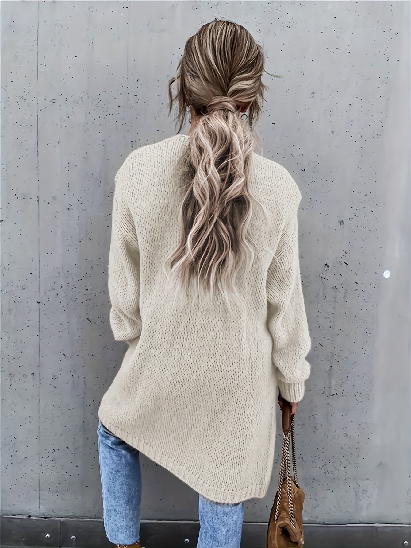 Stylish Solid Color Long Sleeve Mid-Length Open Front Cardigan - Women's Elegant Cardigans for Spring & Fall - Comfortable, Versatile, and Chic Clothing for Everyday Wear