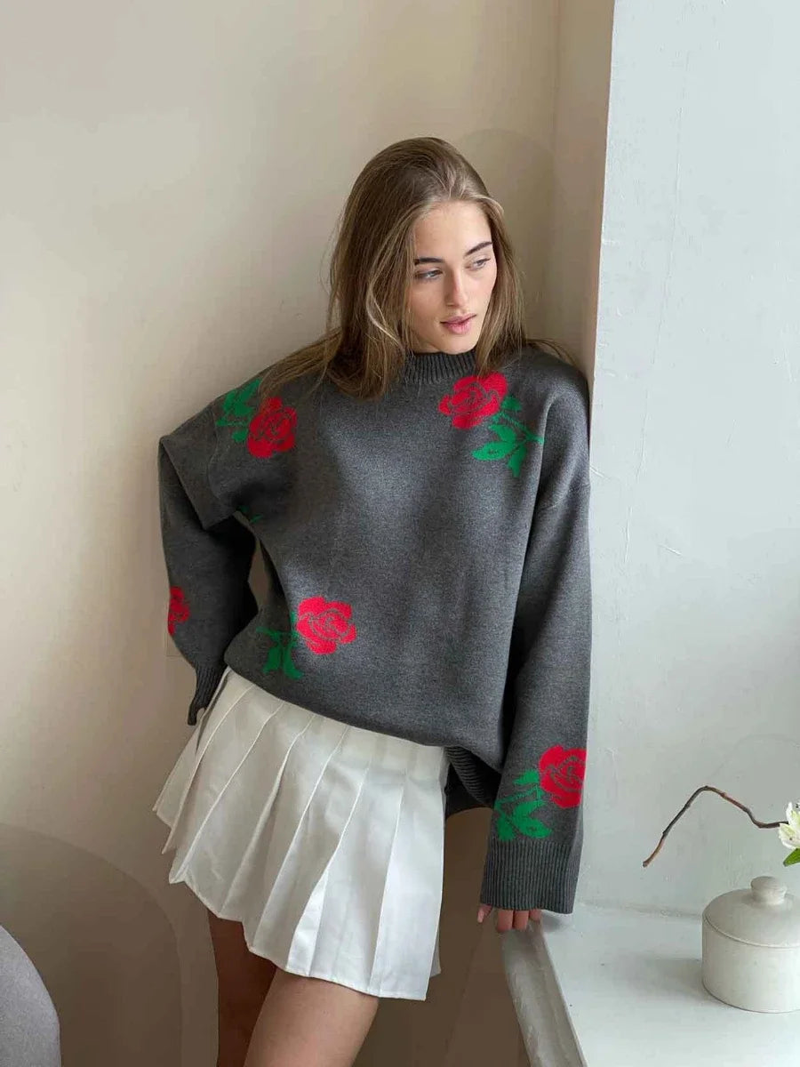 Ingvn  Flower Print Fashion Sweater Women's  Casual Loose Female Knitted Top Winter Thick Warm Oversized Knitted Pullover
