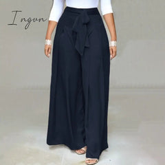 Ingvn - Elegant High Waist Solid Work Trousers Fashion Summer Women Loose Wide Leg Pants Palazzo Oversized Bow Tie Long Pantalon