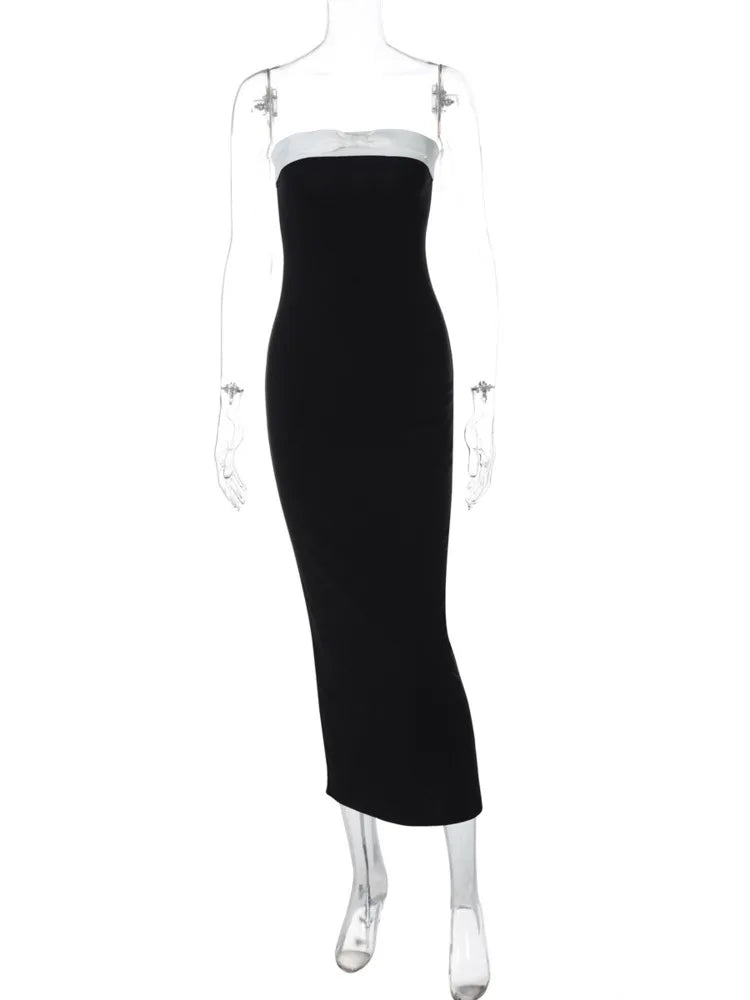 Off-shoulder Strapless Backless Sexy Maxi Dress For Women Patchwork Sleeveless High Waist Bodycon Split Long Dress