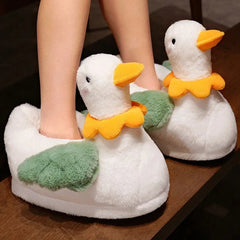 Ingvn  Cute Cartoon Duck Fluffy Slippers For Woman Winter Warm Shoes Soft Plush Funny Flower Girls Indoor Home Floor Slipper