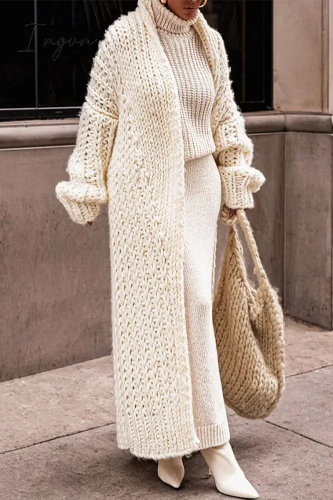 Ingvn - Casual Solid Weave Cardigan Collar Outerwear