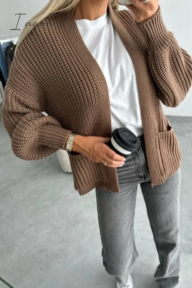 Ingvn - Elegant Solid Pocket V Neck Outerwear