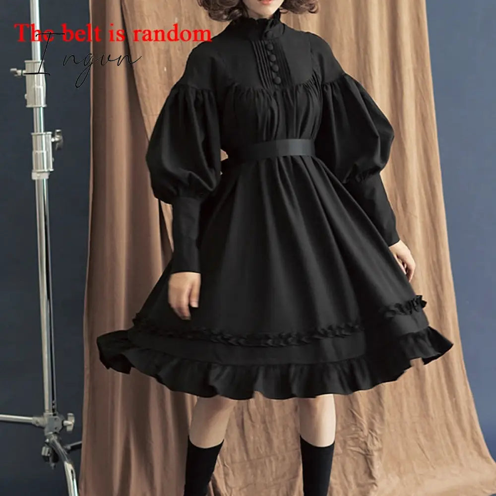 Ingvn - New Arrival 5 Colors Gothic Lolita Dress Japanese Soft Sister Black Dresses Cotton Women Princess Dress Girl Halloween Costume