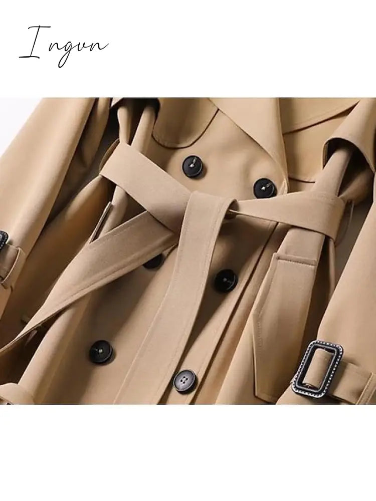 Ingvn - Women's Trench Coat Long Solid Color  Patchwork Coat Black Blue Camel Beige Daily Fall Single Breasted Regular Fit S M L XL XXL 3XL
