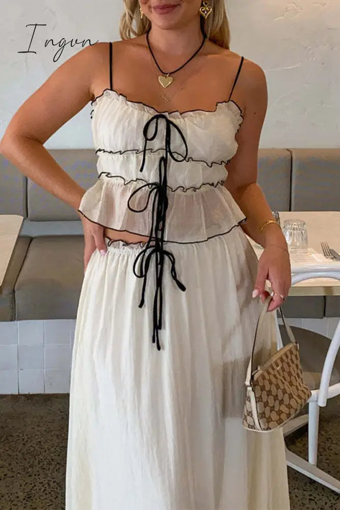 Sweet Elegant Solid Fold With Bow U Neck Sleeveless Two Pieces