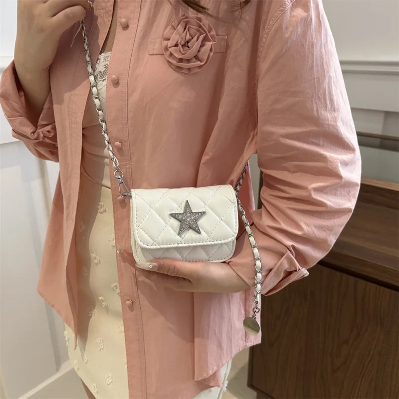 Ingvn  Fashion Star Women's Small Square Shoulder Bag Sewing Thread Female Crossbody Bags Simple Chain Ladies Retro Tote Purse Handbags
