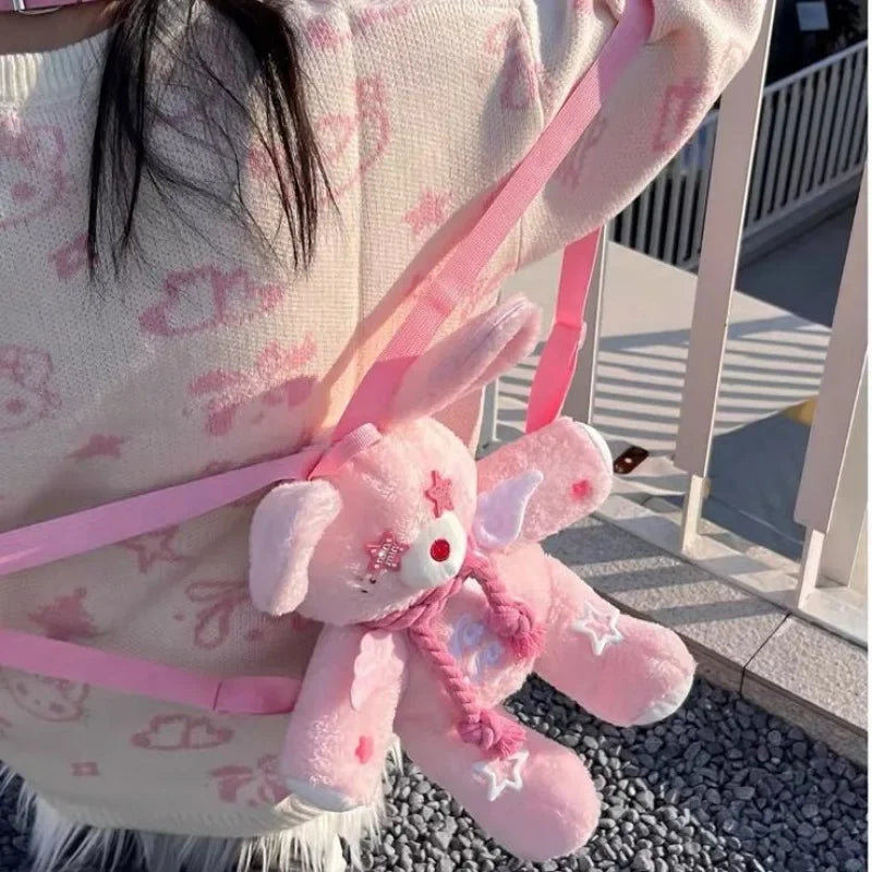 Ingvn  Original Y2k Womens Backpack Pink Plush Bunny Harajuku Fashion Sweet Doll Backpack Student 2024 Casual Cartoon Ladies Bag