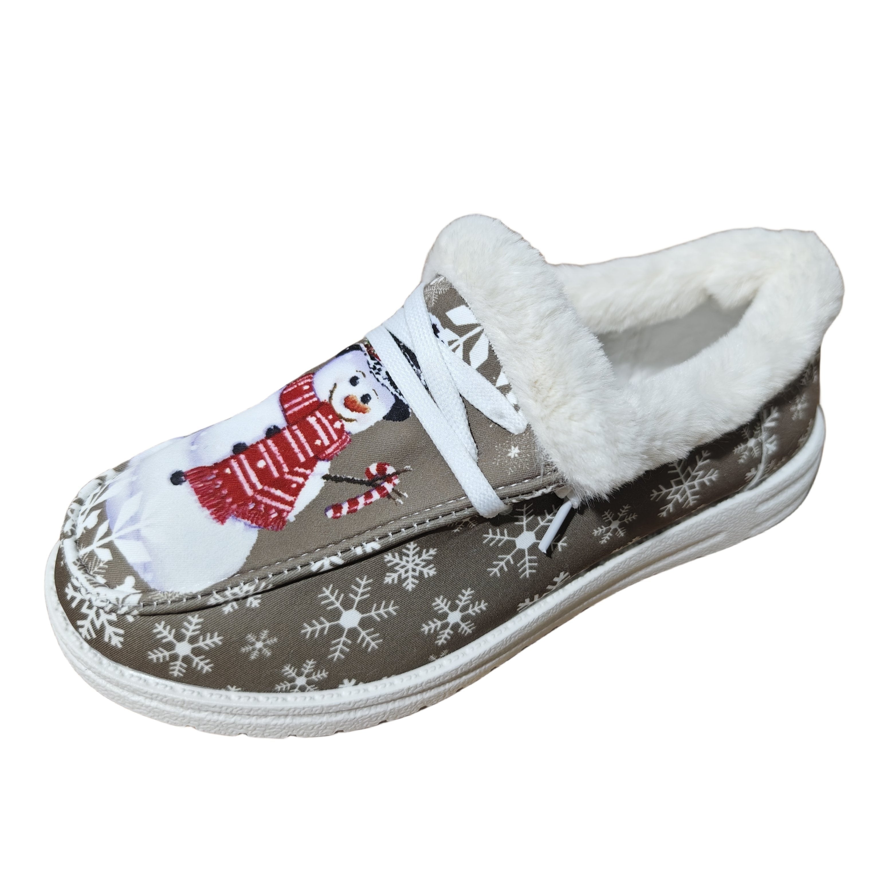 Snowman Pattern Canvas Shoes - Lightweight, Low-Top, Plush Lined, Casual Lace-Up Sneakers for Women - Perfect for Outdoor Activities, Christmas Gift Idea, Comfortable and Breathable