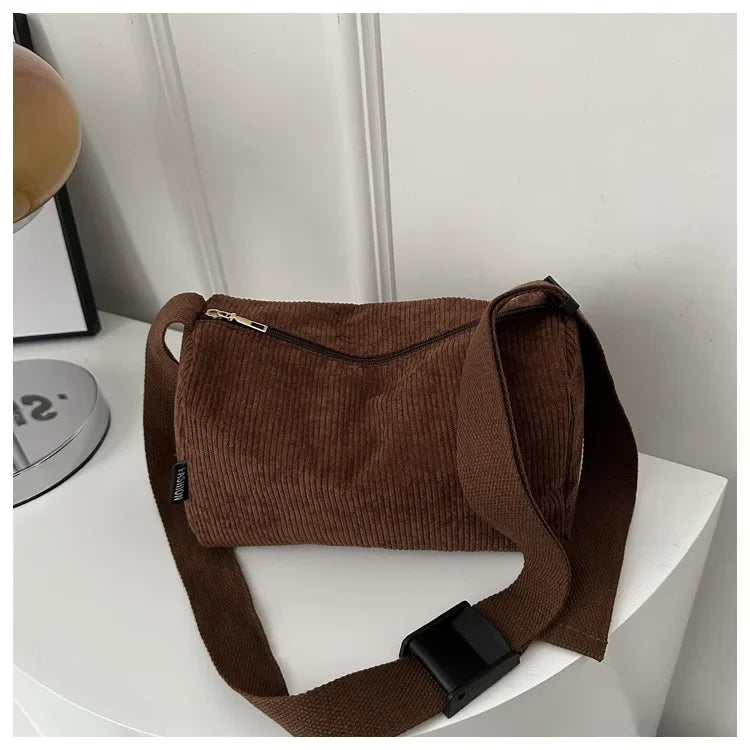 Ingvn  Solid Color Women's Corduroy Shoulder Bag Large Capacity Female Crossbody Bags Simple Design Ladies Casual Tote Purse Handbags