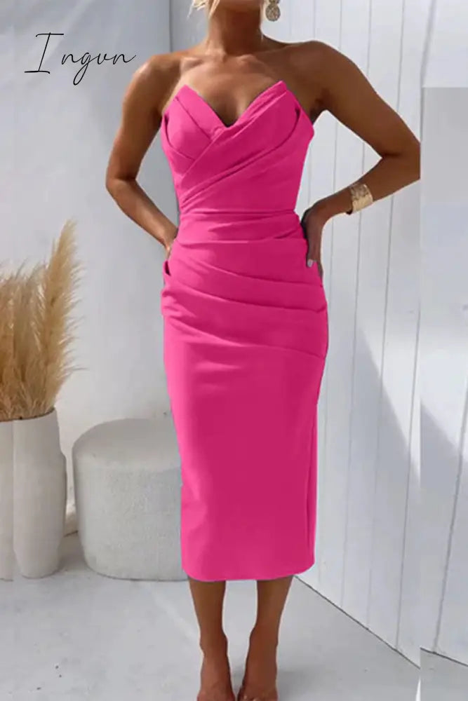 Ingvn - Sexy Formal Solid Fold V Neck Evening Dresses(8 Colors)