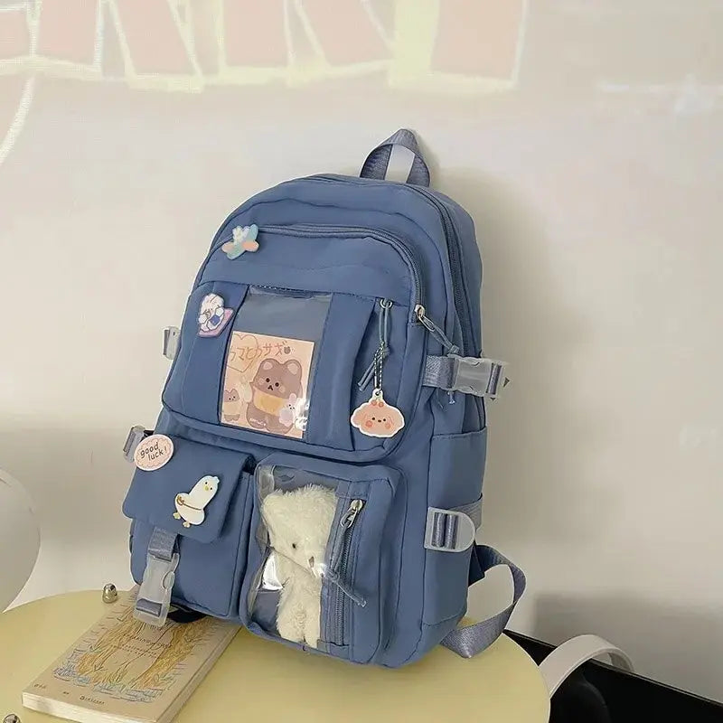 INGVN  Popular Pink Purple Color Girls High School Student Backpack Bags