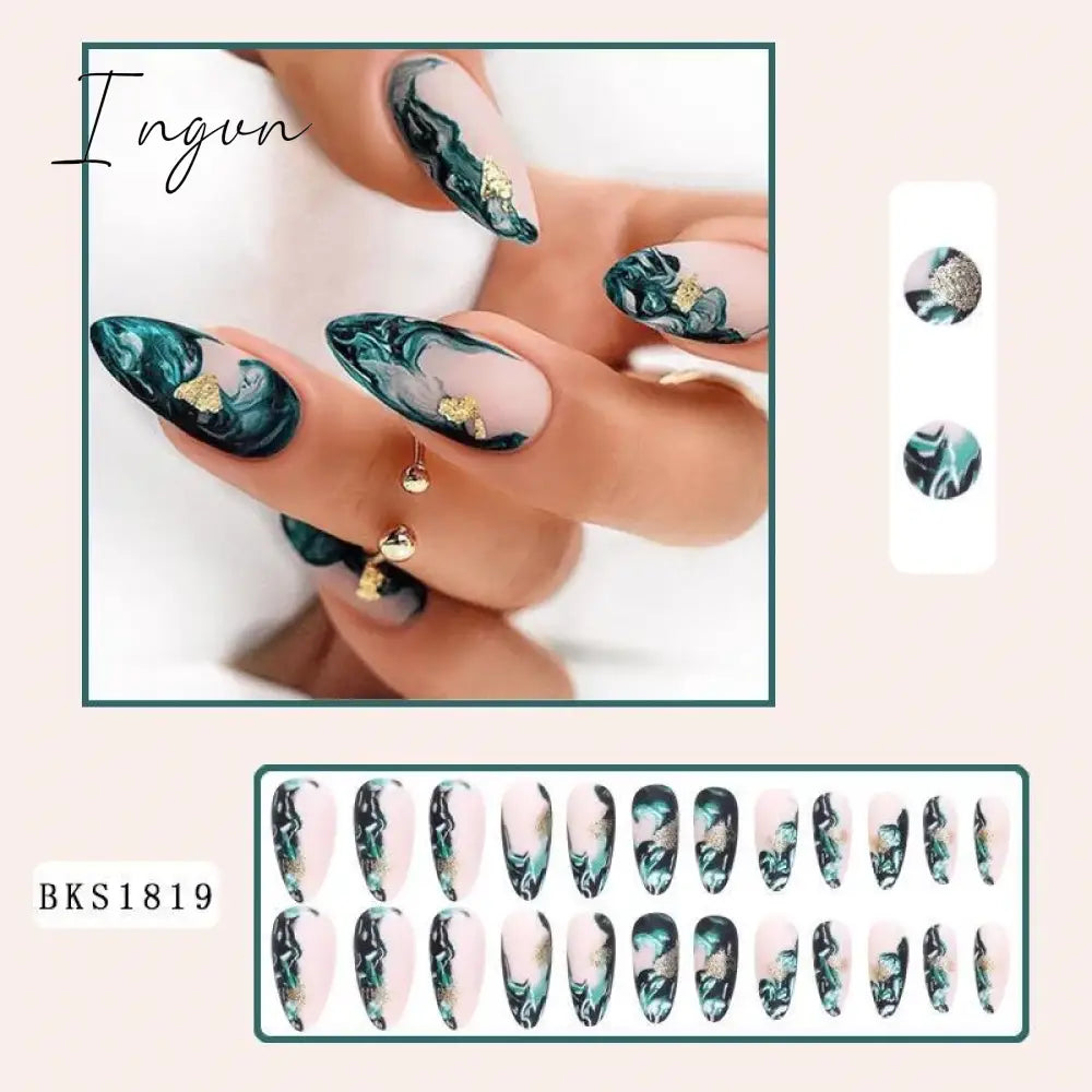 Simple French Wearable False Nails Almond Colorful Stripes Colorblock Design Manicure Fake Nails Line Full Cover Press On Nail