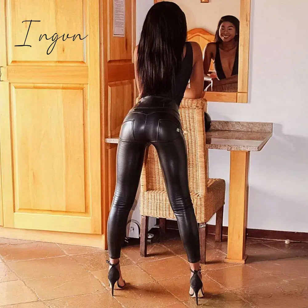 Ingvn - Melody Artificial Leather Pants High Waist Pencil Pants Women Clothing Skinny Leggings Elastic Sexy Hip Butt Lift Pants