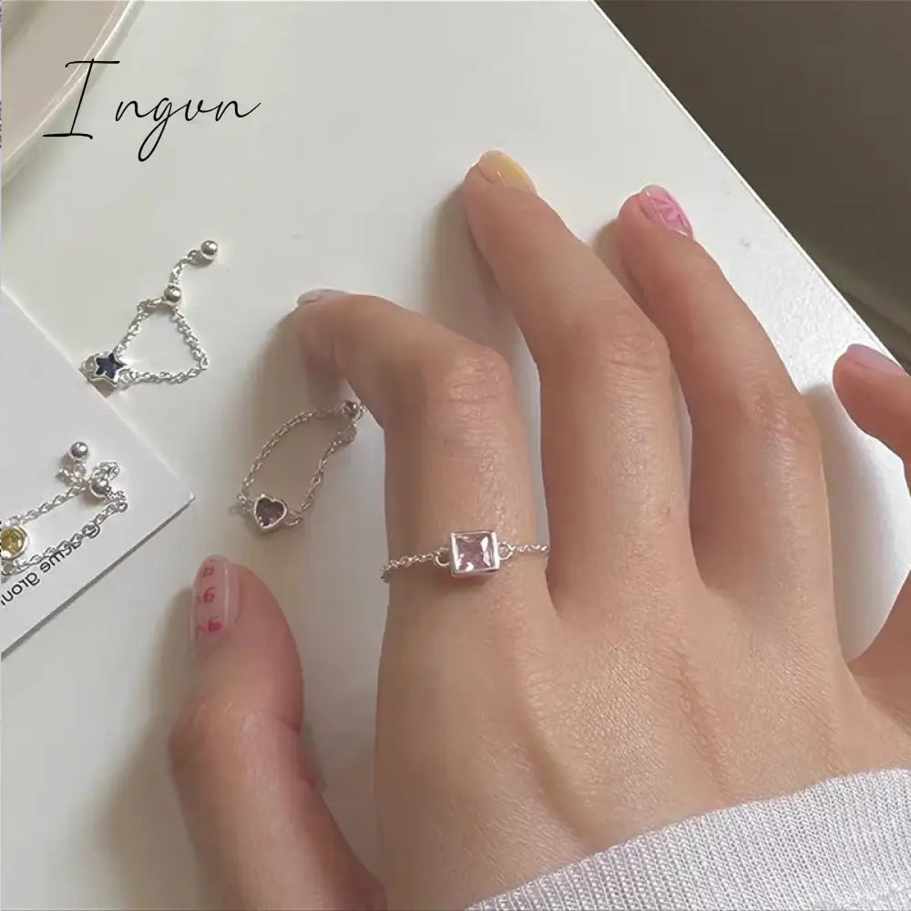 Kpop Star Crystal Zircon Rings Pink Girl Adjustable Chain Ring for Women Wedding Engagement Rings Y2K Rings Aesthetic Jewelry